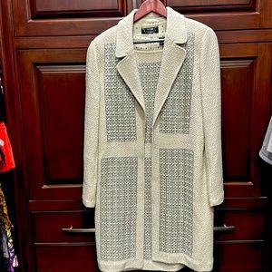 St. John Couture Cream and Gray Textured Dress with Jacket